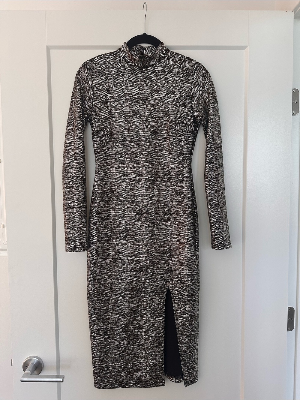 Topshop Metallic Mock-Neck Midi Dress in Gold-Black